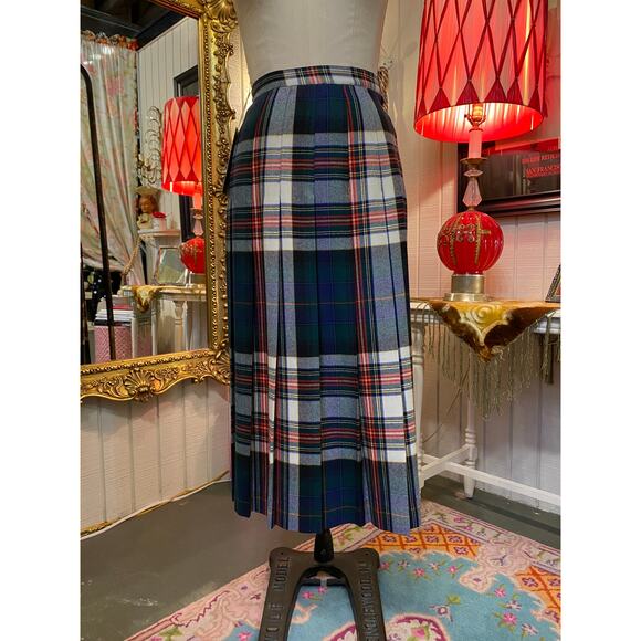 vintage 1970s pleated plaid wool skirt midi tartan small 27 timeless scottish - Picture 3 of 10